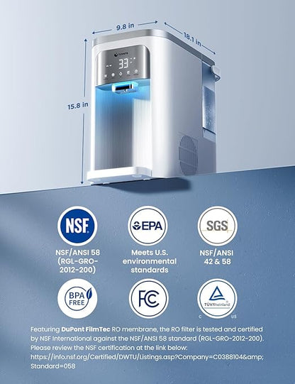 NOVETE Smart Reverse Osmosis Water Filter Countertop, UV 8-Stage RO Water Filtration System with APP Control, Cold Water Down to 32℉, NSF/ANSI 42/58 Certified, 4:1 Pure to Drain, No Plumbing, CRF0A-Qi