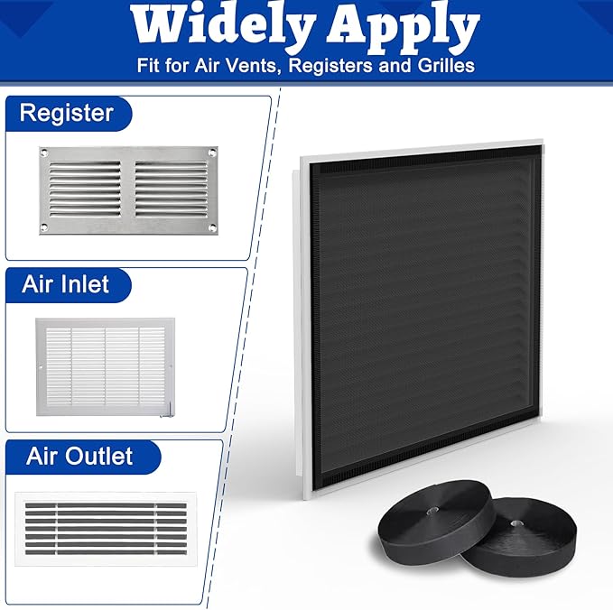 Air Vent Filter Kit, 39"x55" Cut to Fit Micro Mesh Filter with Low Resistance, Easy Air Flow, Air Vent Filters with Adhesive Hook Tape for HVAC, Registers and Grilles, Black