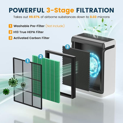 Vital 100S Replacement Filter for LEVOIT Vital 100S and Vital 100S-P Air Purifier, H13 Ture HEPA and Activated Carbon Vital 100S-P Filters, Vital 100S-RF-TX, 2 Pack Green