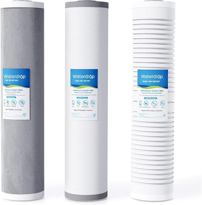 Waterdrop Whole House Water Filter, Carbon Filter, Reduce Iron & Manganese Filter Cartridge, Replacement for, Any 20" x 2.5" System, 5 Micron，WD-WF20PFC