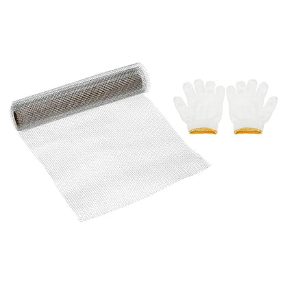 PATIKIL 40" L x 16" W Woven Wire Mesh, 8 Mesh 304 Stainless Steel Air Vent Filter Screen with Gloves for Window Security Vent Cover Filtration Animals Fence