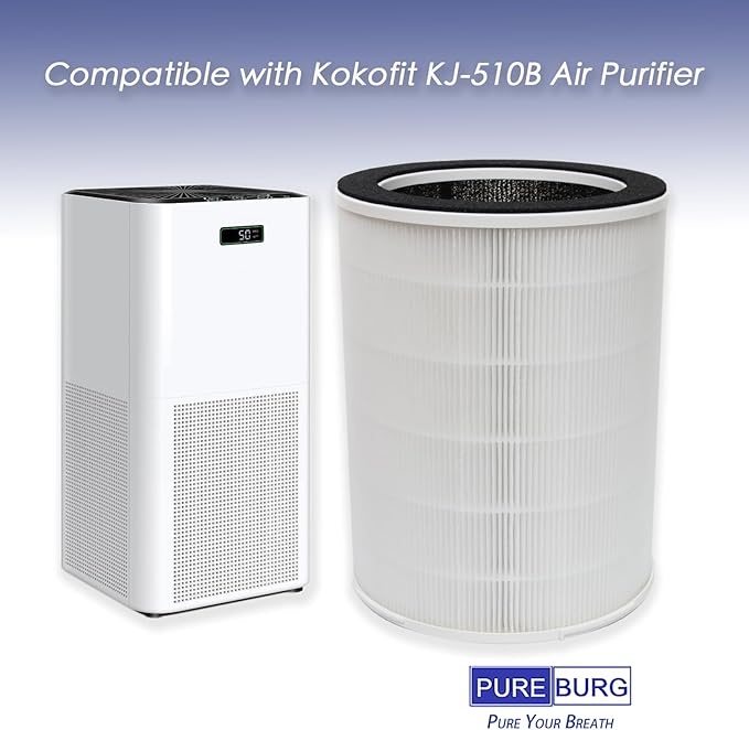 PUREBURG KJ-510B True HEPA Replacement Filter Compatible with Kokofit KJ-510B Air Purifier, H13 4-Stage Filtration Activated Carbon Air Clean Dust VOCs Odor PM2.5 Smoke