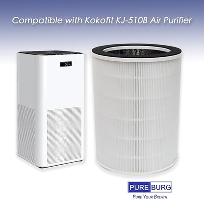 PUREBURG KJ-510B True HEPA Replacement Filter Compatible with Kokofit KJ-510B Air Purifier, H13 4-Stage Filtration Activated Carbon Air Clean Dust VOCs Odor PM2.5 Smoke