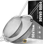 Walfos Large Fine Mesh Strainer 9.35" & 7.8", Stainless Steel Mesh Sieve with Sturdy Handle, Kitchen Metal Food Strainers for Quinoa, Rice, Pasta, Fruits, Vegetables, etc., Set of 2
