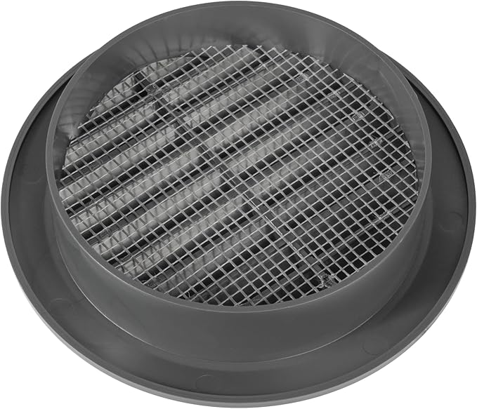 Graphite/Gray 4" Inch Round Ventilation Grille with Screen mesh. (Duct 4Ø / Grille 5Ø) Ventilation Applications. Indoor and Outdoor Vent Cover. Available 3 Sizes / 4 Colors.