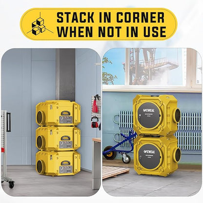 Commercial Air Scrubber, Negative Air Machine with 3-Stage Filtration, Commercial Air Purifier with HEPA/Carbon Filters/MERV-10, Heavy Duty Air Purifier for Industrial and Home, Yellow