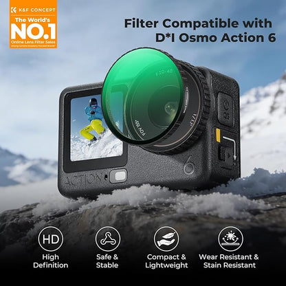 K&F CONCEPT Snap On Black Diffusion 1/4 Filter Compatible with DJI Osmo Action 6, Creative Mist Cinematic Effect Filters, Multi-Coated/Optical Glass/Aluminum Alloy Frame Action Camera Accessories