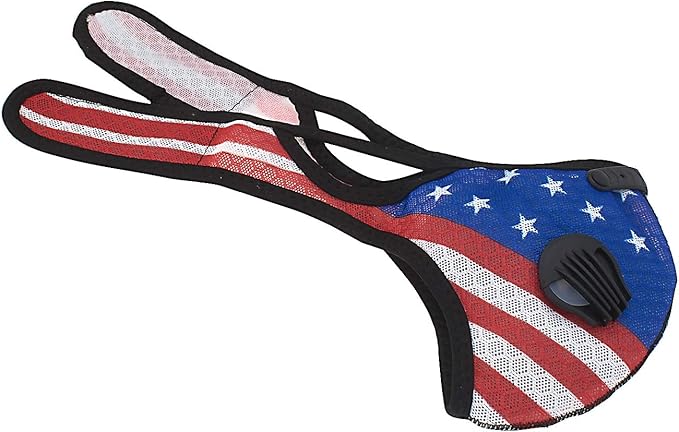 ASA TECHMED Reusable Dual Air Breathing Valve Face Mask Cover with Activated Carbon Filter (Patriotic Cycling)