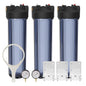Max Water Whole House 20" x4.5" Purple Clear WH Water Filter Housing 1 inch Inlet/Outlet Ports with Pressure Gauge Wrench and Bracket (3 Housing + 2 Pressure Gauge)