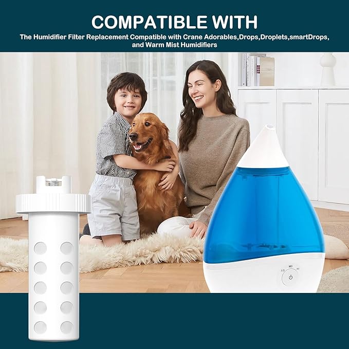 Humidifier Demineralization Filter Cartridge Replacement Compatible with Crane Teardrop Humidifiers, Adorables, Drops, Droplets, SmartDrops, and Warm Mist Humidifiers, 4 Pack