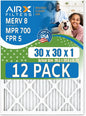 30x30x1 Air Filter MERV 8 Rating, 12 Pack of Furnace Filters Comparable to MPR 700 & FPR 5 - Made in USA by AIRX FILTERS WICKED CLEAN AIR.