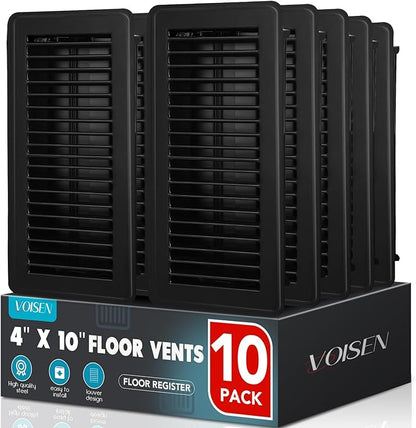 VOISEN Floor Register 4x10, 10 Pack Black Floor Register Vents,Heavy Duty Steel Walkable Floor Vents,Vent Covers for Home Floor