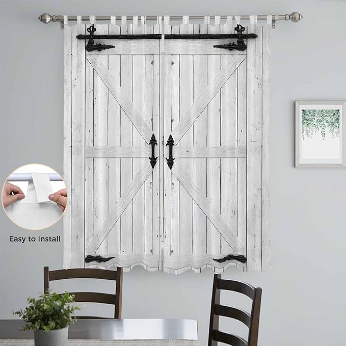 Farmhouse Wood Grain Living Room Curtains 96 Inch Length, Window Curtains Tab Top, Vintage Country Barn Gate Grey Light Filtering Window Treatments Drapes 52"x96" 2 Panel