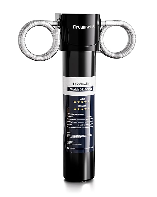 Dreamwills DS15 Under Sink Water Filter System, 1.3 GPM Direct Connect Kitchen Faucet Filtration, 3-Minute Tool-Free Install, Reduces Lead, Chlorine, Bad Taste, Retains Minerals, 2 Years
