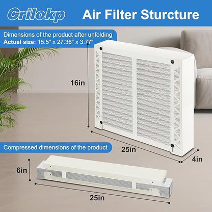 2 Pack 410 Replacement Filter Compatible with AprilAire Whole House Air Purifiers Model 1410, 1610, 2410, 2416, 3410, 4400,Size:16x25x4(15.5" x 27.36" x 3.77") MERV 11 Pleated HVAC AC Furnace Filter