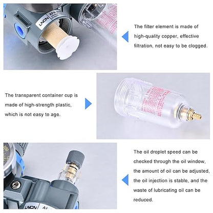 1/4 Inch Compressor Air Filter Pressure Regulator Water-Oil Trap Separator Filter with Lubricator Cup