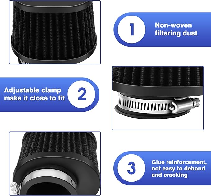 2PCS Motorcycle Air Filter Universal 38MM Replacement Engine Filter High Performance Air Filters Fit Motocross Carburetor Cleaner for Pit Bike Scooter Moped ATV (Black)