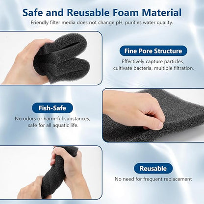 hygger Aquarium Sponge Filter Pad, Filter Media Foam Sponges, Cut-to-Size Open Cell Foam Sheet for Fish Tanks and Ponds, M (2 Pack 7.9 * 7.9 * 1 inch)