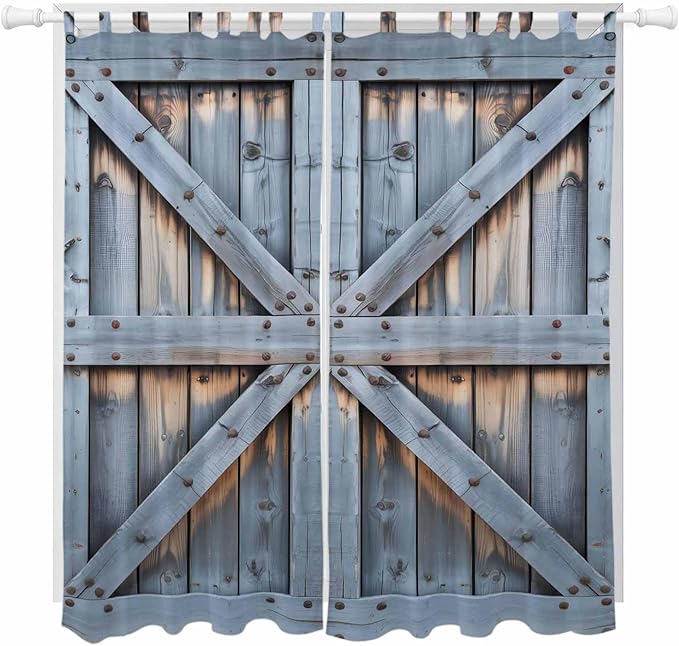 Farmhouse Wood Grain Living Room Curtains 84 Inch Length, Window Curtains Tab Top, Vintage Country Barn Gate Textured Light Filtering Window Treatments Drapes 52"x84" 2 Panel