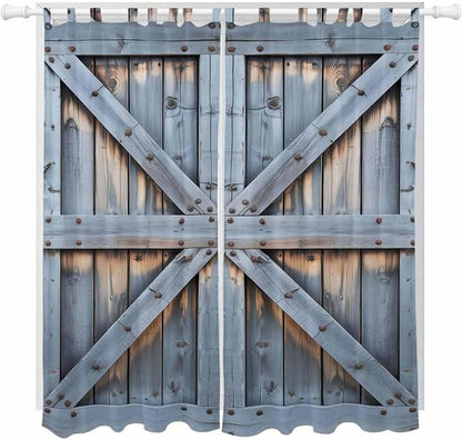 Farmhouse Wood Grain Living Room Curtains 96 Inch Length, Window Curtains Tab Top, Vintage Country Barn Gate Textured Light Filtering Window Treatments Drapes 52"x96" 2 Panel