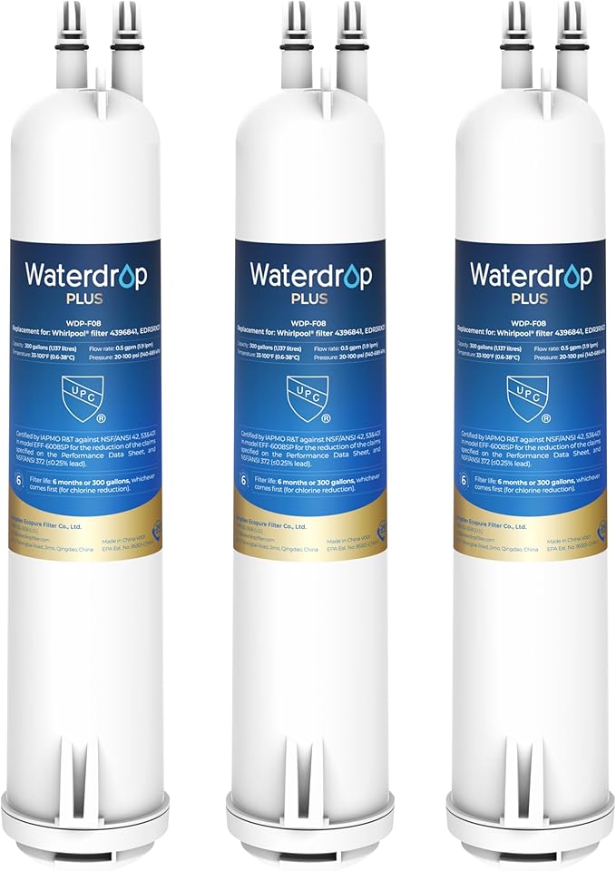 Waterdrop Plus EDR3RXD1 Replacement for Everydrop® Filter 3, 4396841, 4396710, Kenmore® 46-9083, 46-9030, WDP-F08, NSF/ANSI 401&53 Refrigerator Water Filter, 3 Filters