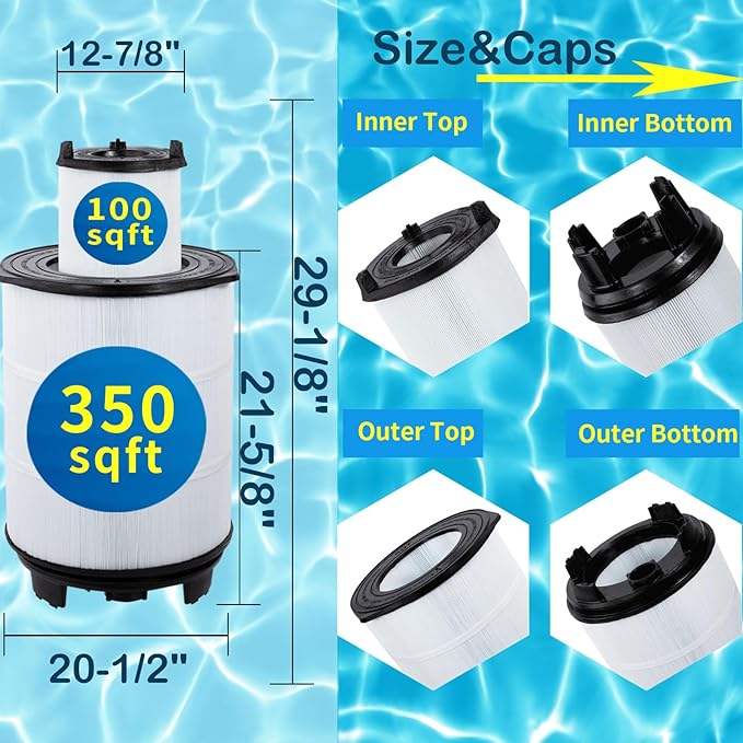 Savener® S8M150 System 3 Inner and Outer Cartridge, Compatible with Sta-Rite System 3 S8M150-KIT, 170147, 25022-0203s-25021-0202s, SR450 Swimming Pool Filter Cartridge, 450 Sq. Ft