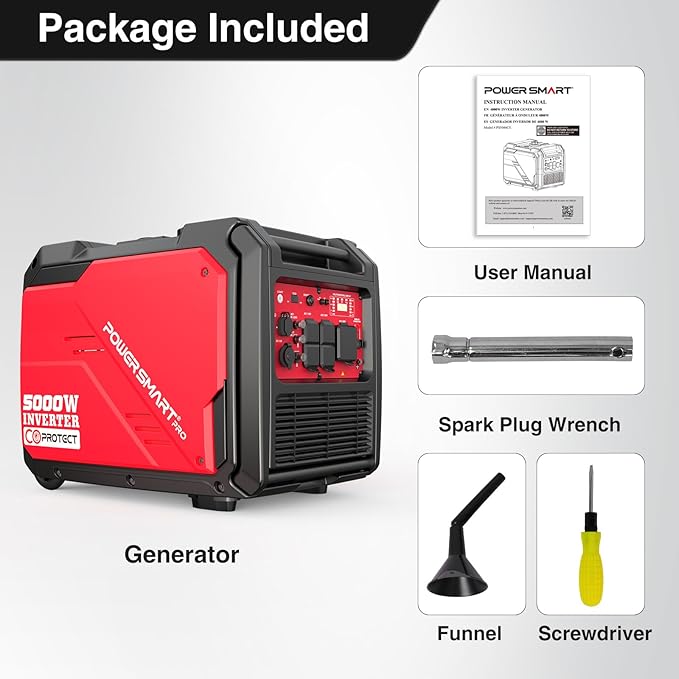 PowerSmart 5000-Watt Portable Inverter Generator with Electric Start, CO Protect, Super Quiet, 30 Amp for Home Use and Emergency Backup