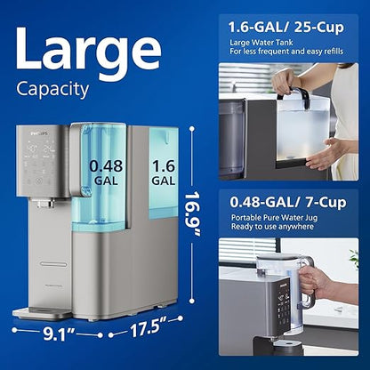 Reverse Osmosis Water Filter Countertop ADD6928DG/37, Cold & Hot Water Dispenser, 6 Stage RO Water Filtration System Purifier Dispenser with UV Light, 6 Temperature, NSF/ANSI 372 Certified,TDS Monitor