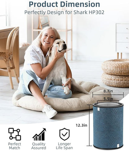 HP302 Replacement Filter Compatible with Shark HP301 HP302 NeverChange Air Purifier, HP300 Series, HP200 Series (HP201, HP202, HP232) & HC501 HC502 Air Purifiers, Part# HE3FKPET, HE2FKBASMB,1 Pack