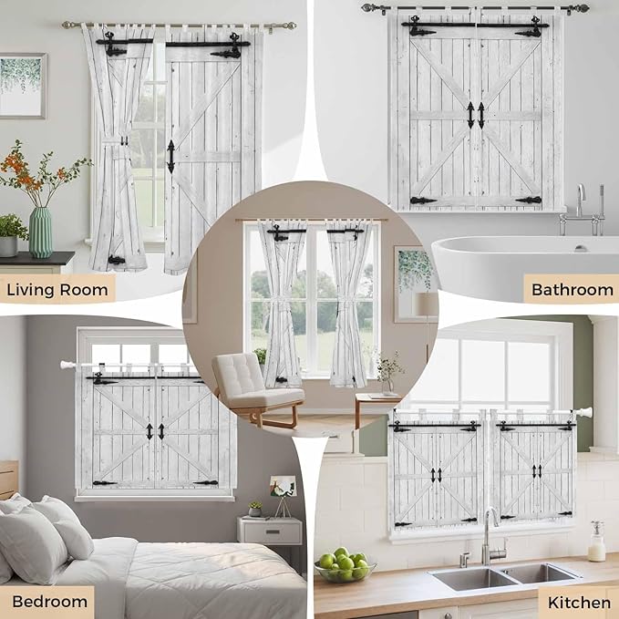 Farmhouse Wood Grain Bedroom Curtains 72 Inch Length, Window Curtains Tab Top, Vintage Country Barn Gate Grey Light Filtering Window Treatments Drapes 52"x72" 2 Panel