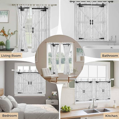 Farmhouse Wood Grain Living Room Curtains 84 Inch Length, Window Curtains Tab Top, Vintage Country Barn Gate Grey Light Filtering Window Treatments Drapes 52"x84" 2 Panel