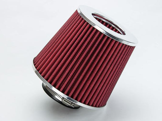 Rtunes Racing Universal Clamp-On Air Filter, Standard Cone, Dry Washable Design, Multiple Inlet Sizes (Red, 3.5" Inch)