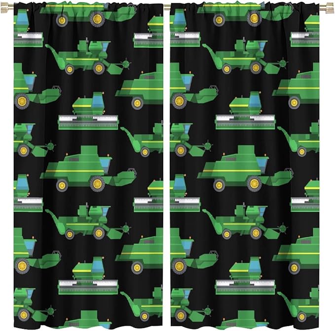 Kids Agriculture Machine Window Curtains, Farm Equipment Tractors Transport Combines Rod Pocket Decorative Windows Curtain for Boys Children Teens Room Decor 63x63in (30% Blackout)