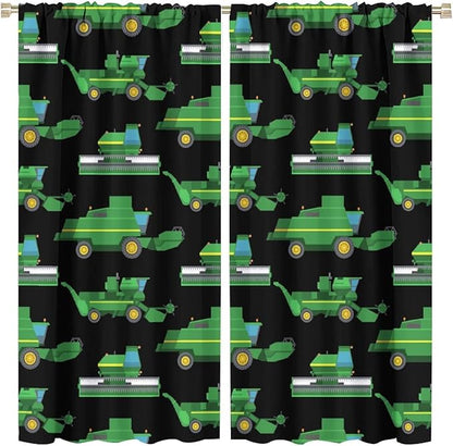 Kids Agriculture Machine Window Curtains, Farm Equipment Tractors Transport Combines Rod Pocket Decorative Windows Curtain for Boys Children Teens Room Decor 63x63in (30% Blackout)