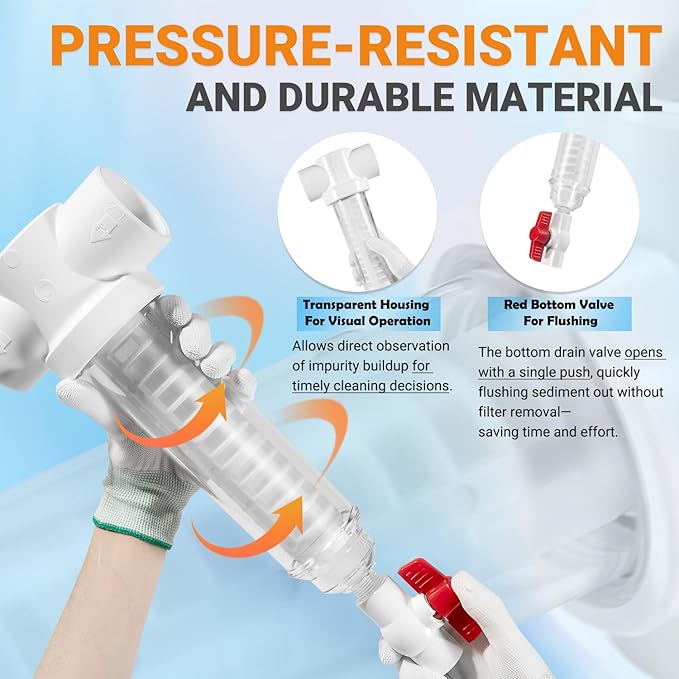 100 Mesh Spin Down Sand Separator/Sediment Water Filter System, 1.5 Inch PVC Slip Inlet/Outlet, 50 GPM, Replacement for Rusco Vu-Flow Spin-Down Filter