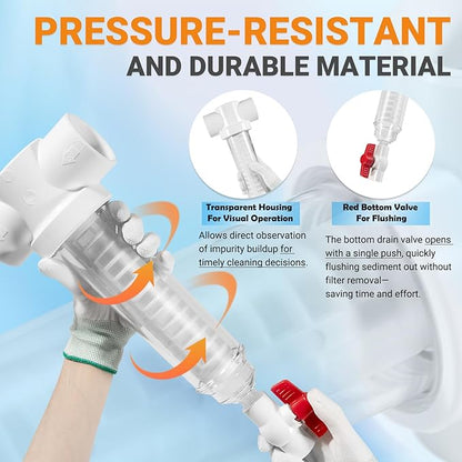 100 Mesh Spin Down Sand Separator/Sediment Water Filter System, 1.5 Inch PVC Slip Inlet/Outlet, 50 GPM, Replacement for Rusco Vu-Flow Spin-Down Filter