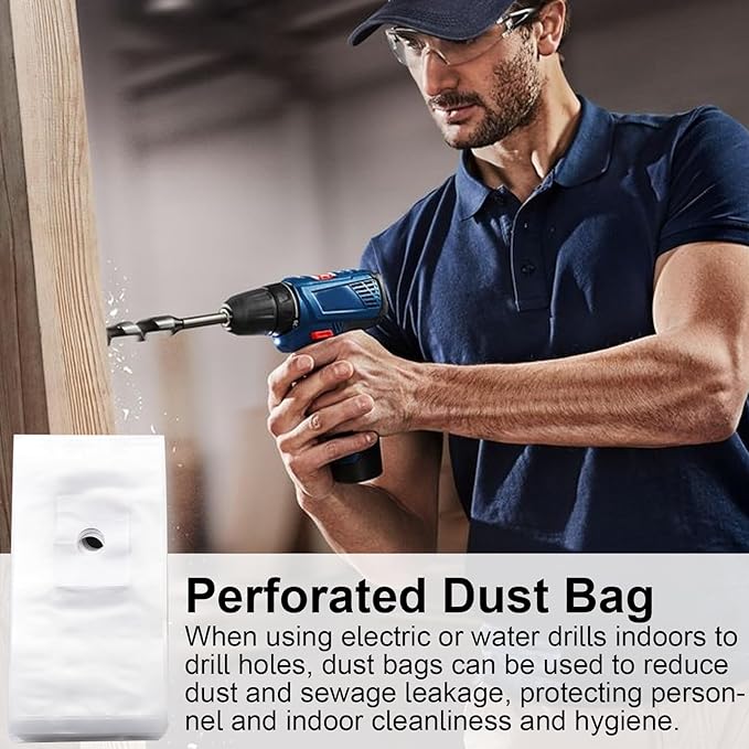 Drill Dust Cover Collector – Hole Cutter Dust Bag, Drill Debris Collector | 100PCS Installation Dust Control Bag, Dust Blocker Kit for Concrete Wall Boring, Efficient Seall Pouch for Corded Drill Use