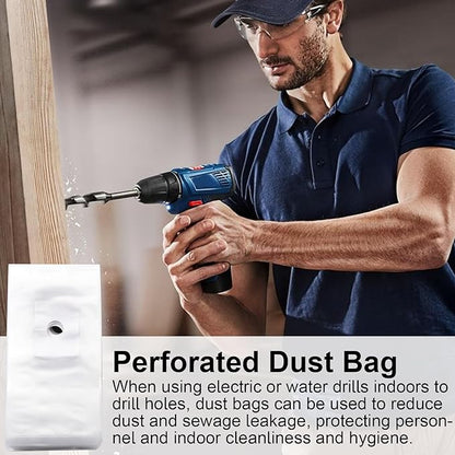 Drill Dust Cover Collector – Hole Cutter Dust Bag, Drill Debris Collector | 100PCS Installation Dust Control Bag, Dust Blocker Kit for Concrete Wall Boring, Efficient Seall Pouch for Corded Drill Use