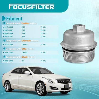 FOCUSFILTER 12583470 OEM Grade Oil Filter Housing Cover Cap, for Camaro, Buick Enclave, Cadillac CTS ATS STS SRX, GMC Canyon 3.6L V6 2004-2016, Replaces 917-046