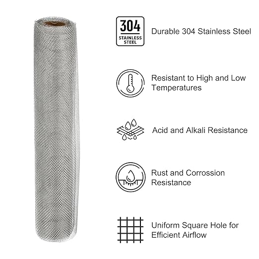 PATIKIL 40" L x 16" W Woven Wire Mesh, 20 Mesh 304 Stainless Steel Air Vent Filter Screen with Gloves for Window Security Vent Cover Filtration Animals Fence