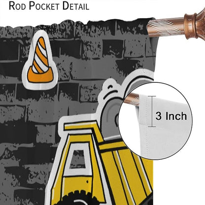 Kids Construction Excavator Window Curtains, Yellow Excavator Transporter Truck Cartoon Vehicles Rod Pocket Decorative Window Curtain for Children Teens Room 42x45in (30% Blackout)