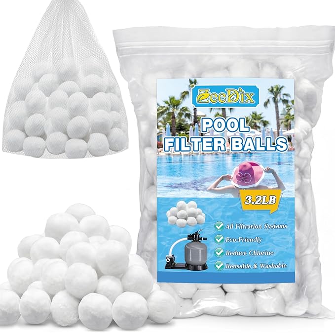 ZeeDix 3.2 lbs Pool Filter Balls for Sand Filter Pump, New Upgrade Efficient Swimming Pool Filter Sand Alternative(Equals 100 lbs Pool Filter Sand), Reusable Eco-Friendly Fiber Filter Media Balls