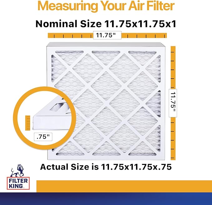 Filter King 11.75x11.75x1 Air Filter | 6-PACK | MERV 13 | HVAC Pleated AC Furnace Filters | MADE IN USA | Actual Size: 11.75 x 11.75 x .75"