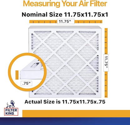 Filter King 11.75x11.75x1 Air Filter | 6-PACK | MERV 13 | HVAC Pleated AC Furnace Filters | MADE IN USA | Actual Size: 11.75 x 11.75 x .75"