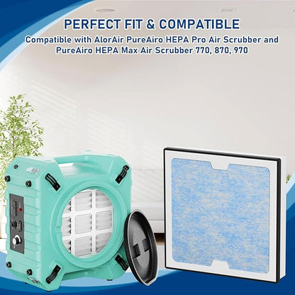 2-in-1 HEPA Activated Carbon Filter Replacement Set Compatible with AlorAir PureAiro HEPA Pro/PureAiro HEPA Max Air Scrubber 770, 870, 970, 2 Pack