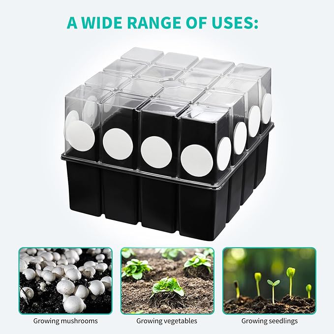 3 Set Mushroom Grow Kit Monotub with Filter Disks 43.5 Quart Vegetable Planting Tray Mini Greenhouse Germination Box for Seeds Growing Starting