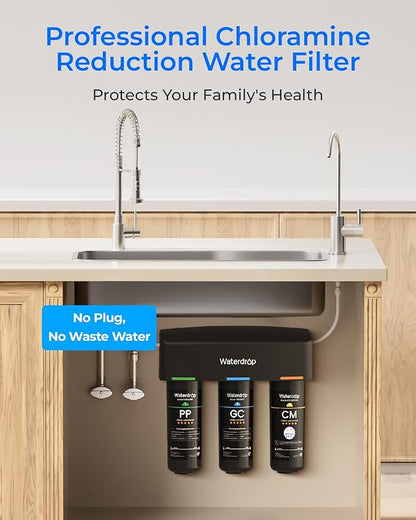 Waterdrop TSB-CM Under Sink Water Filter System Reduce Chloramine, Chlorine for CA, FL and Washington, D.C., Under Sink Water Filtration System with Brushed Nickel Faucet,NSF/ANSI 42 Certified Element
