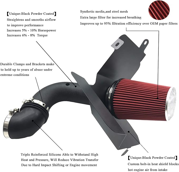 4 Inch Intake Pipe Perfit Formance Cold Air Intake Induction Kit with Filter 2003 2004 2005 2006 2007 Fit for Dodge Ram 2500 3500 5.9L L6 Turbo Diesel (Black Tube & Red Filter)