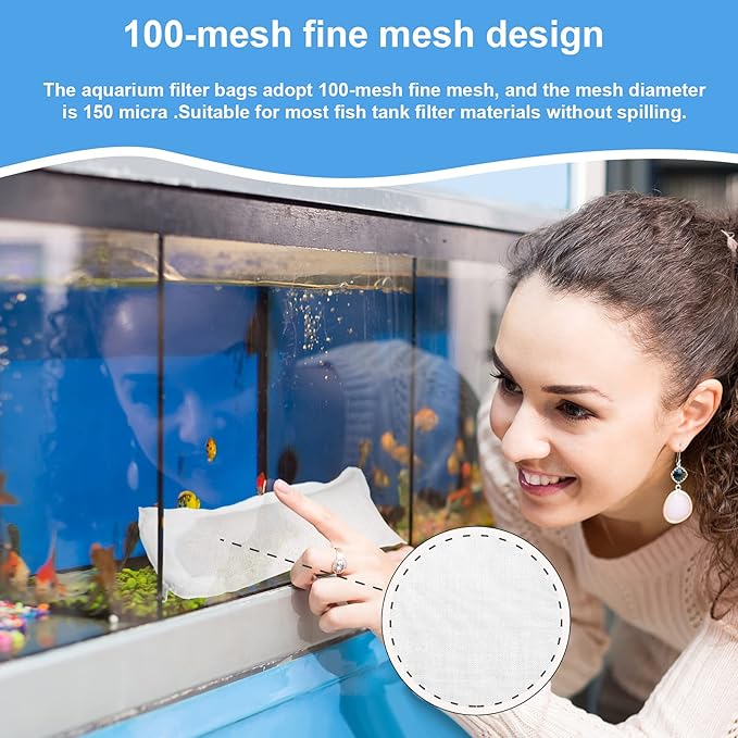 Tegeme 10 Pieces Small Aquarium Filter Media Bags with Zipper 3 x 8 Inch 150 Micrometre Fine Mesh Filter Media Bags for Fish Tank Activated Carbon Charcoal Fresh or Saltwater Tanks