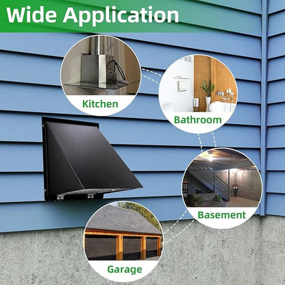 7 Inch Hooded Wall Vent with Mesh and Damper, 7'' Exhaust Vent Cover Cap for Kitchen Range Hood/Dryer/Laundry/Bathroom Exhaust Fan,Outside Wall Vent Hood Exterior Duct Vent Cap-Galvanized Steel,Black